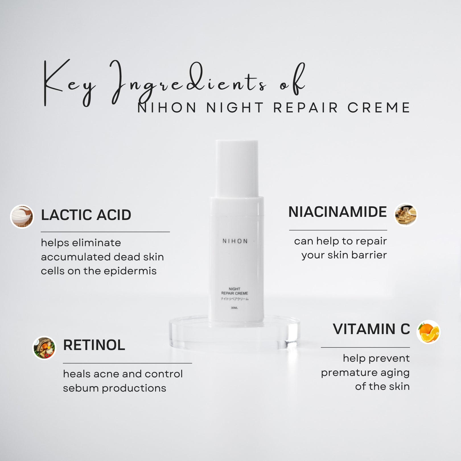 Ingredients of Nihon Night Repair Creme
